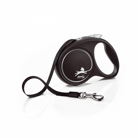 Flexi Black Design М 5м до 25кг поводок-рулетка РЕМЕНЬ, СЕРЕБРО 1/12