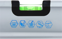 Уровень строительный КОБАЛЬТ Экстра, 1200 мм, профиль 30 x 65 мм, 3 глазка, 2 ручки, V-паз, точность 0,5 мм/м (243-301)