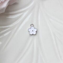 Подвеска Цветок с эмалью 11*9 мм, белая, родий, П1048