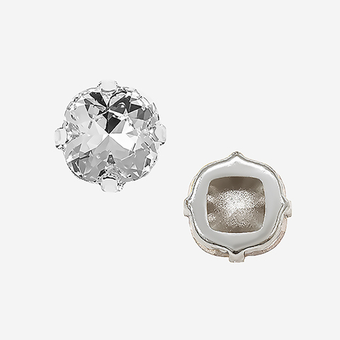 Кристалл Кушон (Сushion) в цапах, оттенок "Кристалл"/"Crystal", 9,2мм, родирование