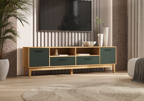 Флэш Тумба ТВ 2 двери 2 ящика (Браш Мени Грин, Дуб Крафт )