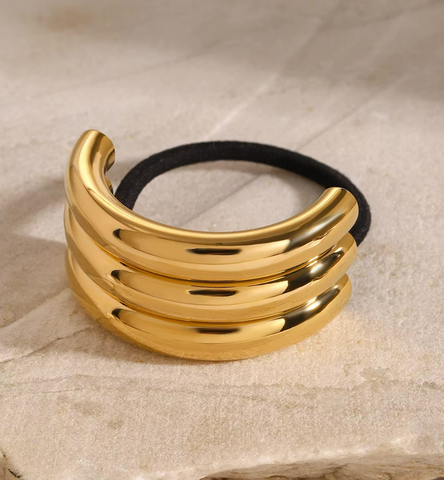 Резинка для волос металлическое полукольцо «TRIPLE HAIR CUFF SILVER», золото/серебро