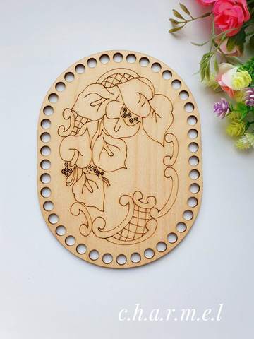 Wooden oval 20*15 cm with contour drawing Flowers