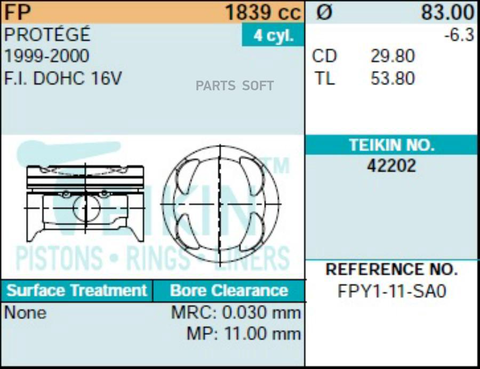 Поршень двигателя TEIKIN 42202 STD (4шт/упак)