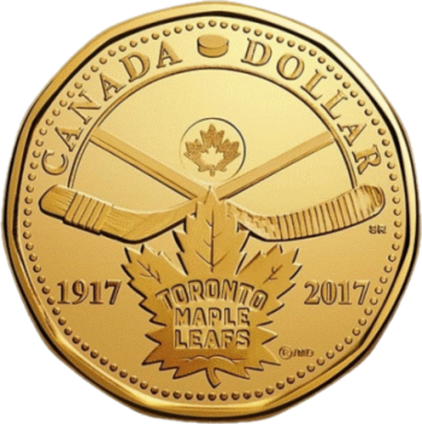 1 доллар Хоккей Торонто Мэйпл Ливз (Ливс) 2017 год, Канада. UNC