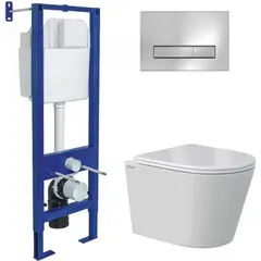 Berges 43381 Комплект : инсталляция АТОМ Line кнопка хром глянец, унитаз VITA Rimless 49 см, сиденье дюропласт микролифт, быстросъём фото