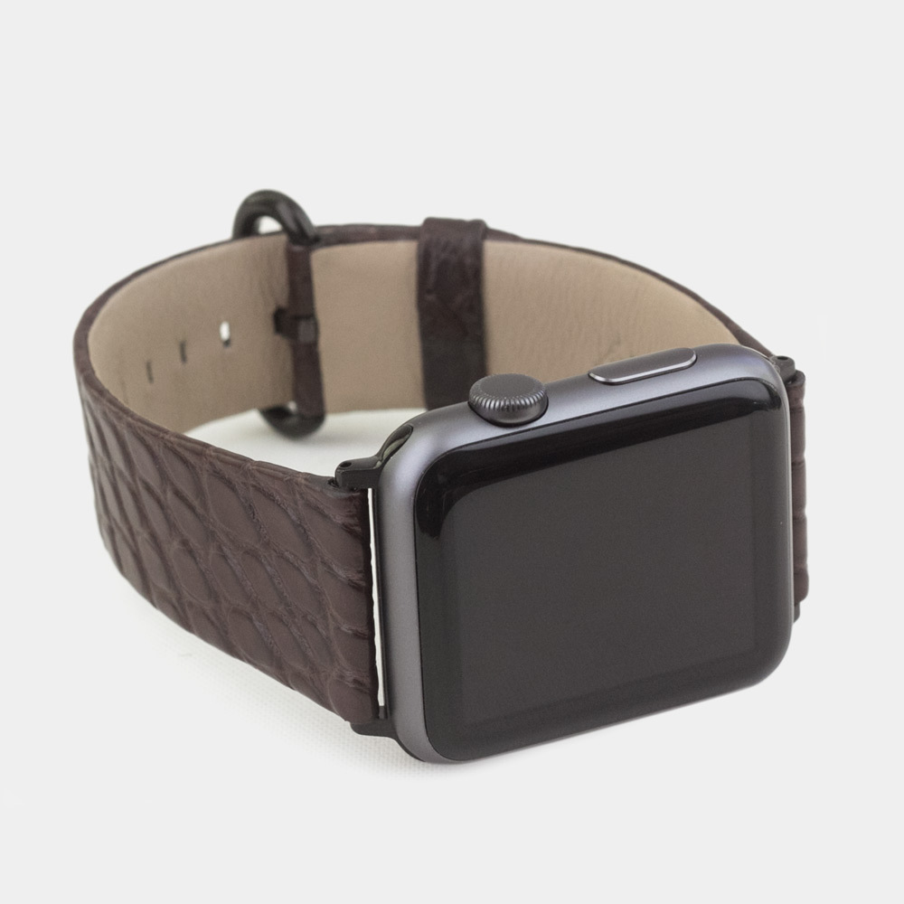 Ремешок для Apple Watch 42/44mm Classic из кожи аллигатора темно-коричневого цвета