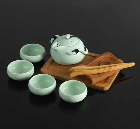 Набор для чайной церемонии Tyasitsu Waves, 8 предметов: чайник 120 мл, 4 чашки 50 мл, щипцы, салфетка, подставка