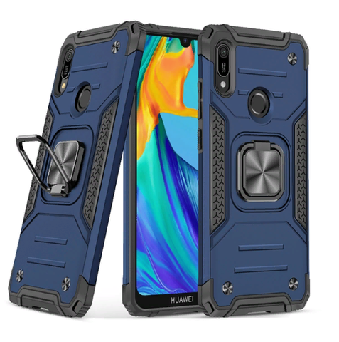 Противоударный чехол Strong Armour Case с кольцом для Huawei Y6 2019 / Y6 Pro 2019 / Y6 Prime 2019 (Синий)