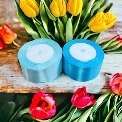 Лента атласная 5 см 25 ярдов (голубая) №020