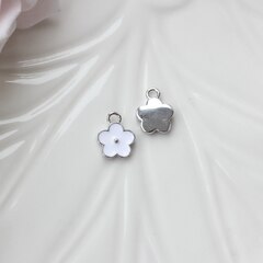 Подвеска Цветок с эмалью 11*9 мм, белая, родий, П1048