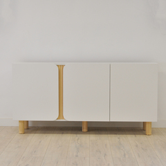 Комод широкий Ола 3 двери, с деревянными вставками, белый