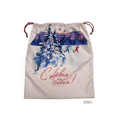 Мешок COZA для хранения вещей "Лыжники", чёрный фон, на шнурке, 33х37 см