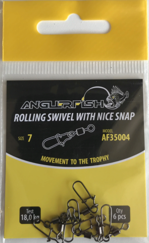 Anglerfish Rolling swivel with nice snap #7 Вертлюжок с застежкой (продажа от 5 шт)