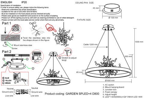 Подвесная люстра Crystal Lux GARDEN SPLED+4 D800 GOLD