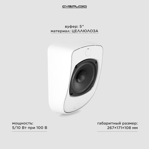 CVGAUDIO WPL10TW Настенный 5” широкополосный громкоговоритель, 5/10W-100V, белый