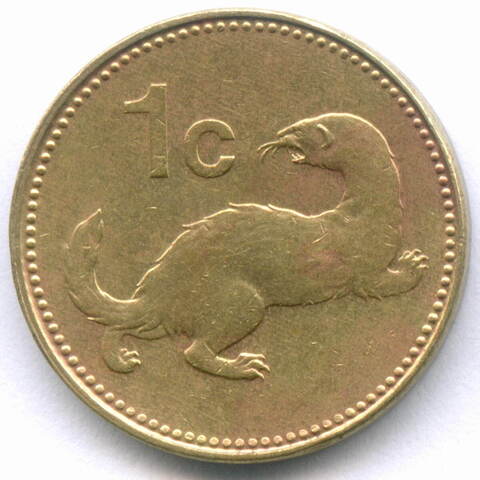 1 цент 1991 год. Мальта. Куница. Никелевая латунь, диаметр 18 мм. VF