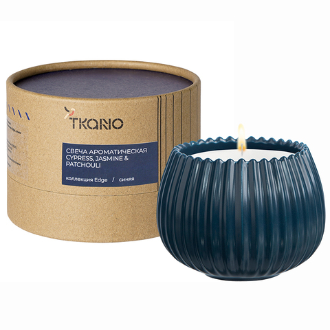 Свеча ароматическая Tkano Edge Cypress Jasmine & Patchouli синяя 30ч