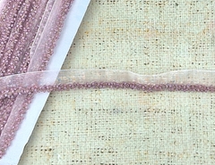 Кант на органзе с бисером, ш. 1 см, бисер ш. 0,5 см, чайная роза