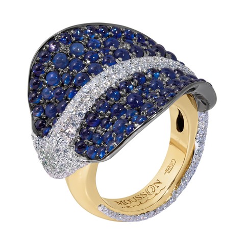 Кольцо Скат с Сапфирами и Бриллиантами, R0059-0/1