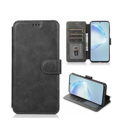 Чехол книжка для Samsung Galaxy S20 FE кожаный черный с магнитной застежкой / отделением для пластиковых карт и денег