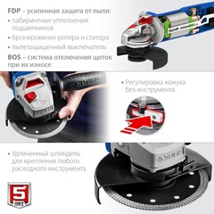 ЗУБР 1500 Вт, d125 мм, УШМ, регулировка оборотов, Профессионал (УШМ-П125-1500 ЭПСТ)