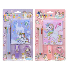 
          Канцелярский набор Basir с цветным текстовыделителем, 8-ми цветной ручкой, скотчем и блокнотом, серия "Единорог", ассорти, 19.7*11 см