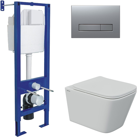 Berges 43347 Комплект : инсталляция АТОМ Line кнопка матовый хром, унитаз FLOE S Rimless 51 см, сиденье тонкое дюропласт, микролифт, быстросъем