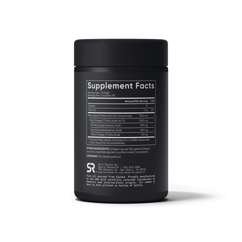 Рыбий жир с Омега-3 1250 мг, Omega-3 Fish Oil AlaskOmega 1250 mg, Sports Research, 180 капсул 2