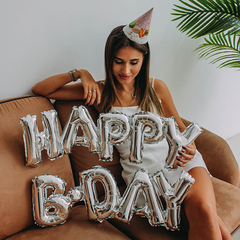 К Надпись, Happy B-Day, Silver (Серебро), 59 см Х 90 см