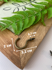 Крючок с резьбой винтовой, металлическая фурнитура, Бронзовый, 2*3,2 см, набор 20 шт.