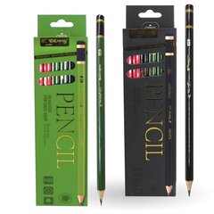 Набор ч/г карандашей Yalong НB, дерево, без ластика, шестигранный, заточенный, цветной корпус, 12 шт/уп, европодвес