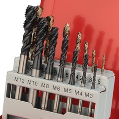 Набор метчиков машинных M3 -M12 HSSE-TiALN DIN371/376 (C/2,5P, R45, + сверла) 14пр H-Tools 245052FHT