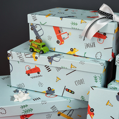 Коробка одиночная, Прямоугольник, Машинки, 21*14*9 см