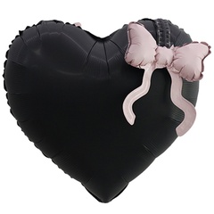 Сердце "Черное с розовым бантиком" 56 см