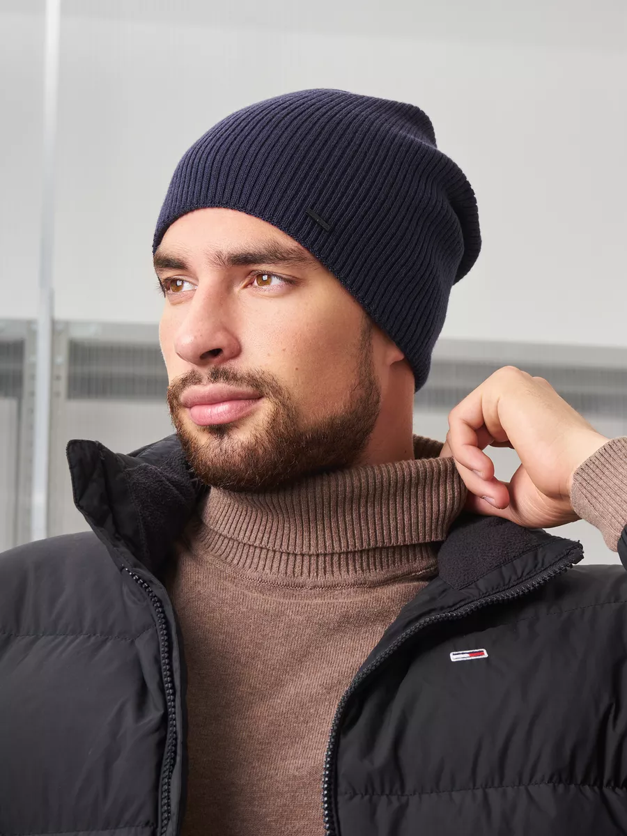 Шапка зимняя на флисе вязаная бини