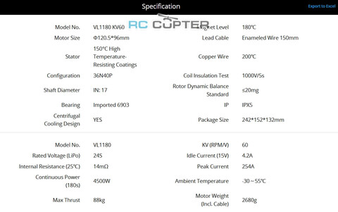 T-Motor VL1180 KV60 (45", 24S, 88 кг)
