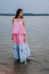 ❀ Розовый рассвет. Костюм льняной топ с юбкой макси с вышивкой 