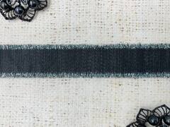 Лента отделочная с люрексом и бахромой, ш. 2,5 см, чёрный с серебром