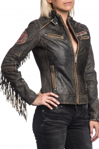 Affliction | Куртка женская кожаная Black Premium Fast Times Jacket 111OW038 правый бок