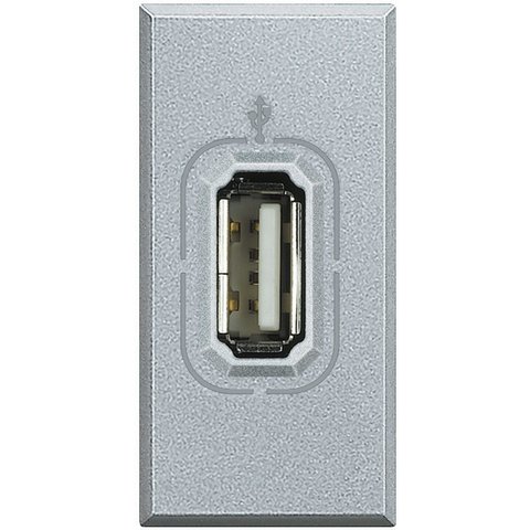 Разъем USB для передачи данных, винтовое подключение кабеля, 1 модуль. Цвет Алюминий. Bticino AXOLUTE. HC4285