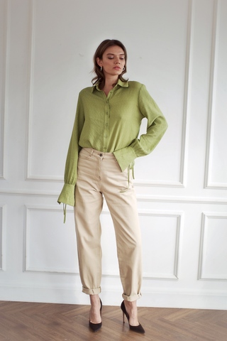 Укороченные бежевые джинсы mom-fit