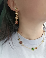 20813- Серьги CARAMEL длинные с цветными камнями золото/серебро