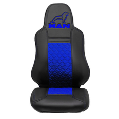 Чехлы MAN TGX, TGS с 2021 года без регулировки ремня безопасности водителя по высоте (экокожа, синий)