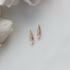 Подвеска Перо с фианитом 12*3,5 мм, позолота, П235