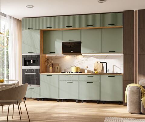 Кухня Бьянка 3,0/1080м (Олива софт, Дуб Крафт (Дуб вотан))