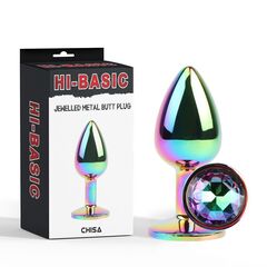 Радужная металлическая пробка Jewelled Metel Butt Plug - 7,1 см. - 