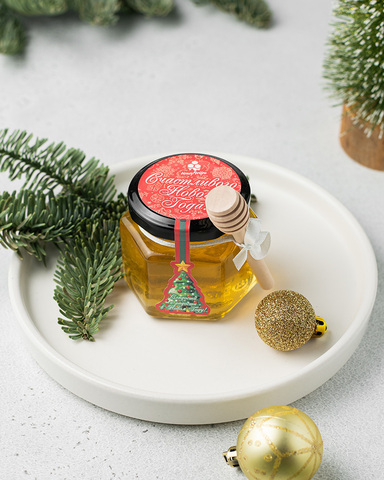 Новогодний подарочный мед HoneyForYou, 6 баночек по 140 грамм с ложкой