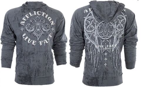 Affliction | Худи мужское Royale Rust Hoodie Grey A18149I перед и спина