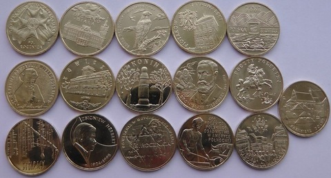 Набор из 16 монет номиналом 2 злотых. Годовой набор. 2008 год, Польша. UNC